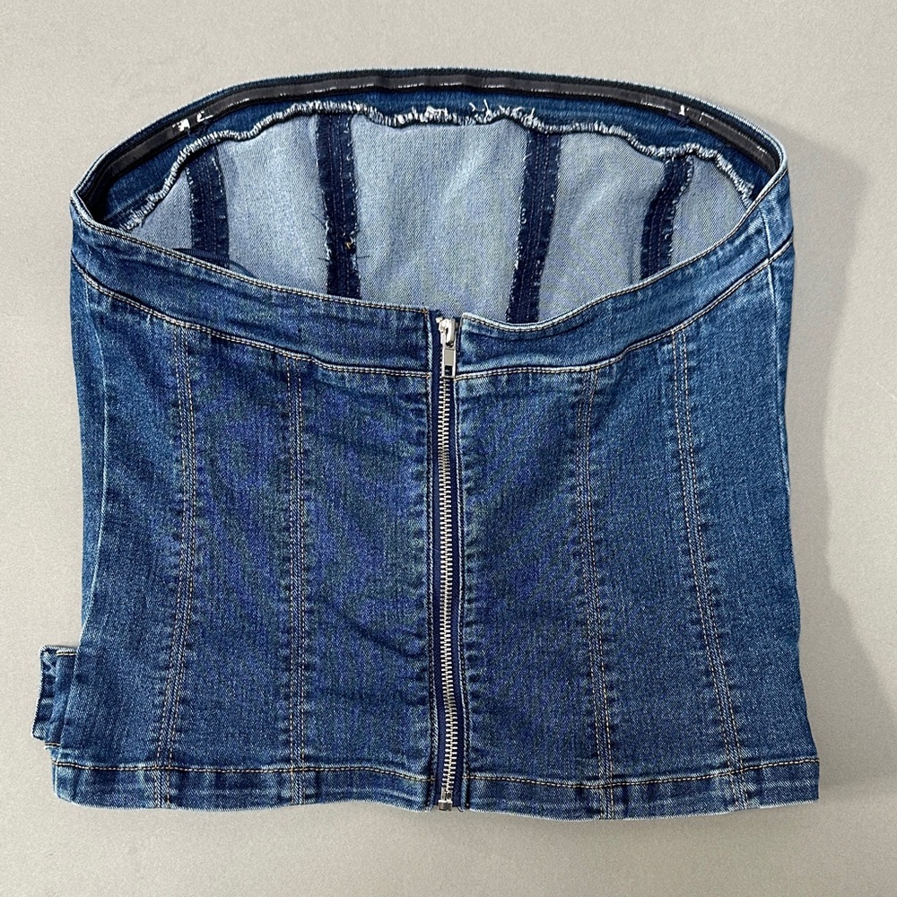 Silence + Noise Denim Strapless Top with Belt - Picture 2 of 4